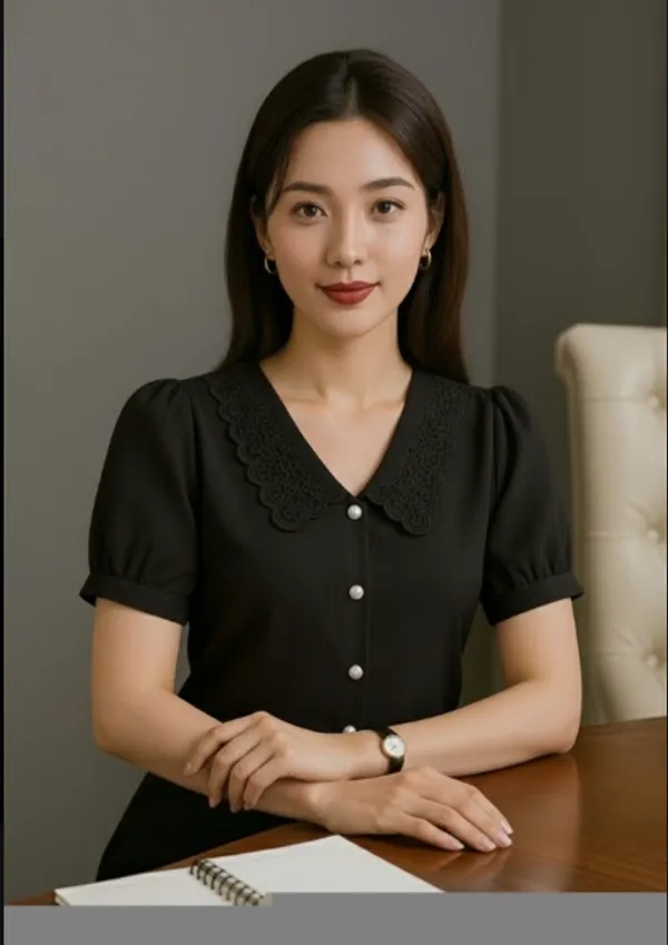 Black_V-Neck_Lace_Collar_Button-Front_TOP_for_Women