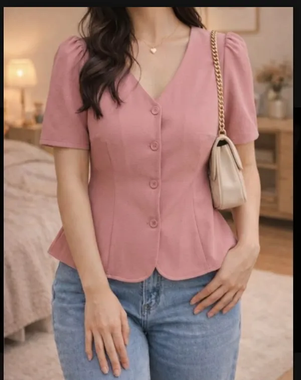 Pink_V_Neck_Button_Front_Top_for_Women