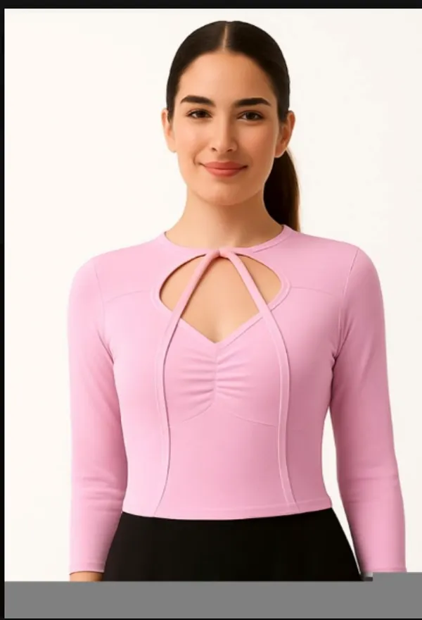 Pink_Fitted_Long_Sleeve_Cutout_Top_for_Women