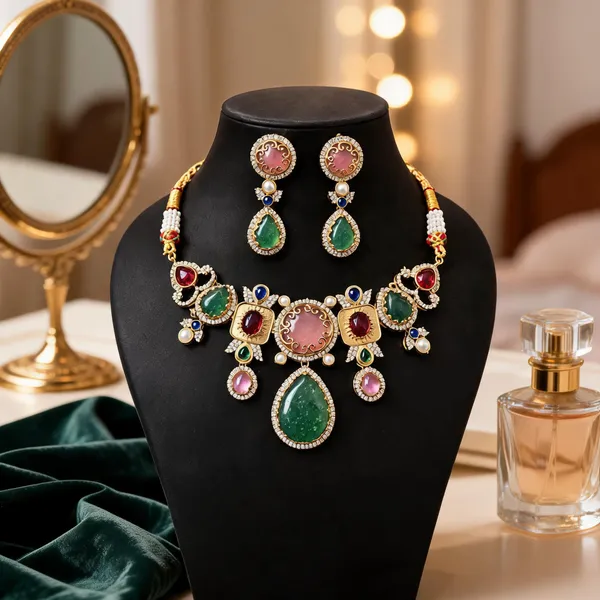 Multicolor_Anti_Tarnish_Traditional_Necklace_Set_For_Women