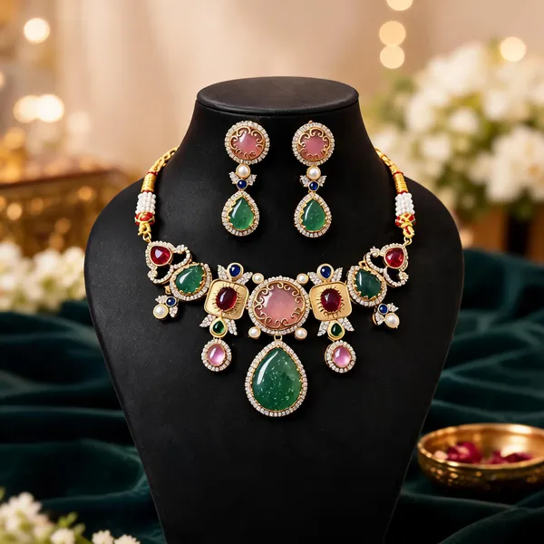 Multicolor_Anti_Tarnish_Traditional_Necklace_Set_For_Women