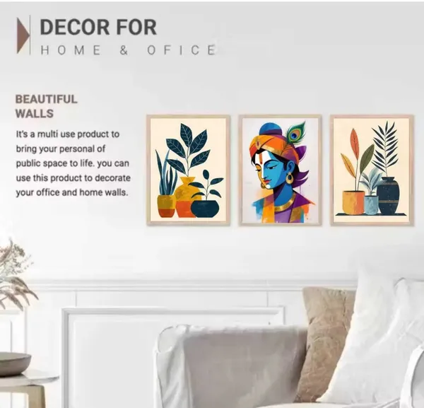 Wood_Contemporary_Botanical_Krishna_Art_Print_Wall_Frame_Set_Of_3