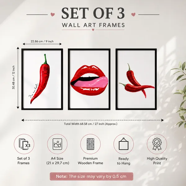 Wood_Modern_Chili_And_Lips_Art_Print_Wall_Frame_Set_Of_3
