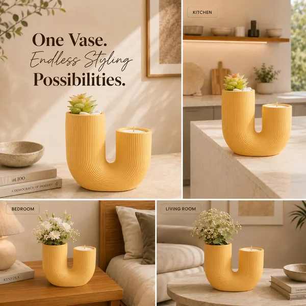 Acrylic_Polymer_Modern_Ribbed_Vase_And_Candle_Stand_Grey