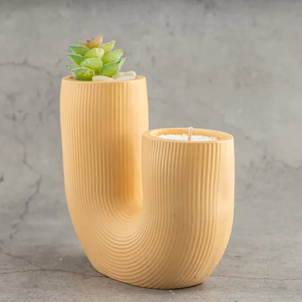 Acrylic_Polymer_Modern_Ribbed_Vase_And_Candle_Stand_Grey