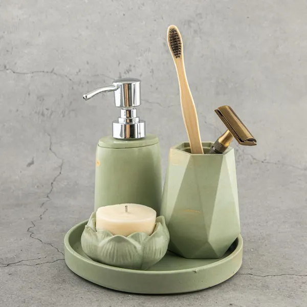 Aqua_Flora_–_4-Piece_Bathroom_Accessories_Set_with_Tray_|_Elegant_Bathroom_Organizer_with_Soap_Dispenser,_Candle_Holder_&_Brush_Stand_(Sage_Green)