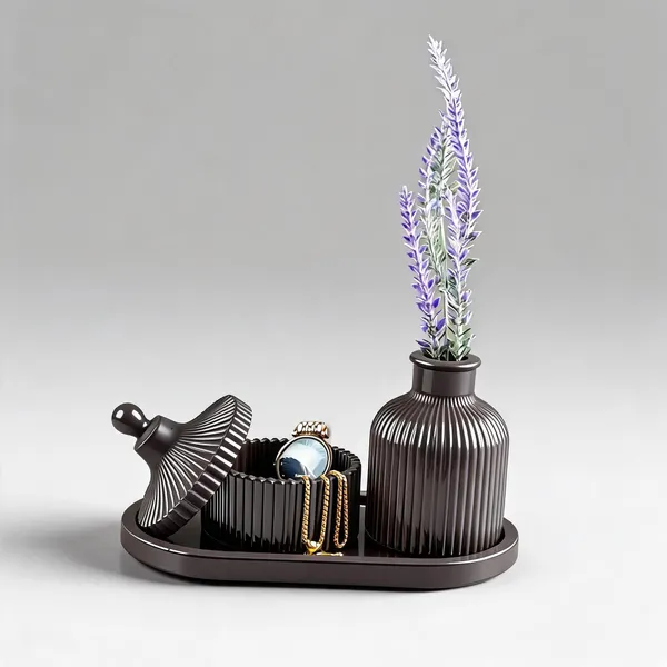 Acrylic_Polymer_Handcrafted_Burgundy_Tray_Jewellery_Box_Vase_Decor_Set