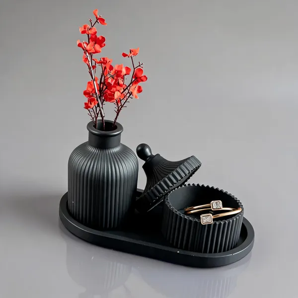 Acrylic_Polymer_Handcrafted_Black_Tray_Jewellery_Box_Vase_Decor_Set