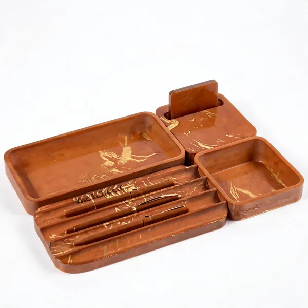 Acrylic_Polymer_Modern_Dark_Brown_4-Piece_Desk_Organiser