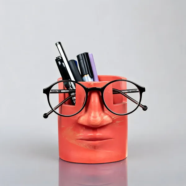 Correa_Studio_Red_Jesmonite_Sculptural_Face_Pen_Stand