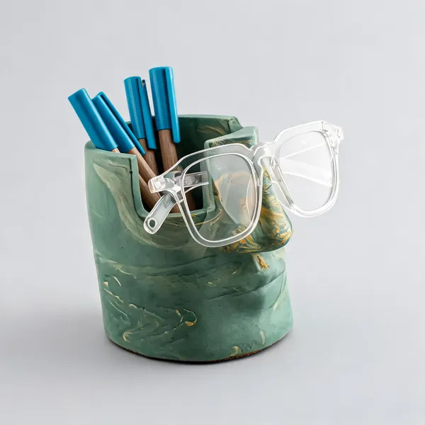 Correa_Studio_Green_Jesmonite_Sculptural_Face_Pen_Stand