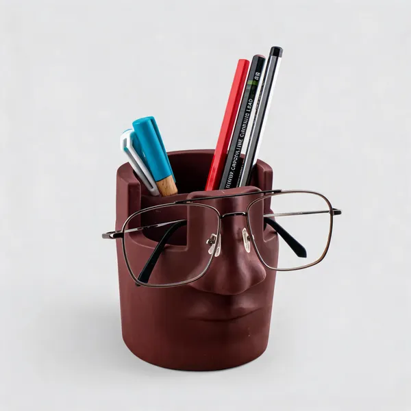 Acrylic_Polymer_Sculptural_Face_Design_Burgundy_Pen_Stand