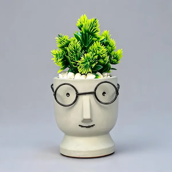 Acrylic_Polymer_Quirky_Face_Sage_Green_Speckled_Planter