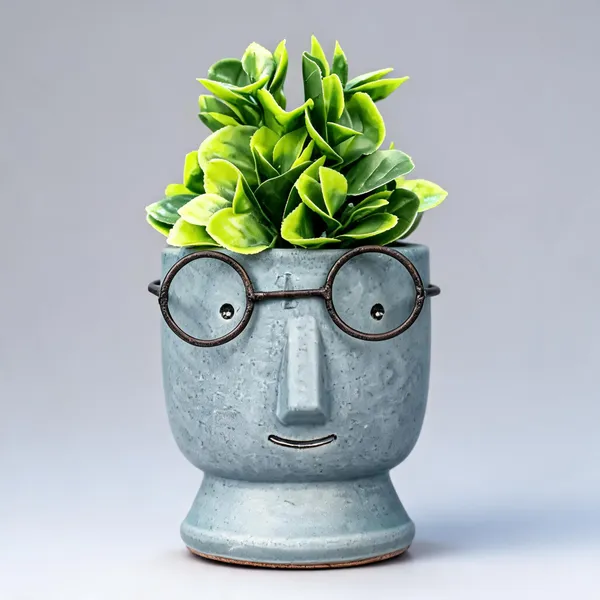 Acrylic_Polymer_Quirky_Face_Blue_Speckled_Planter