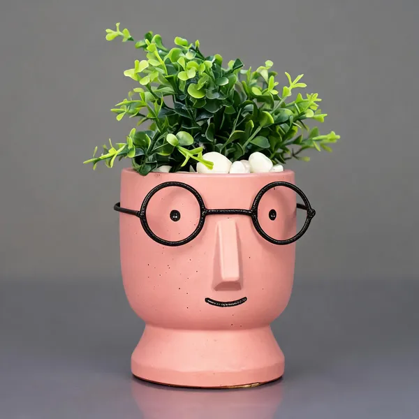 Acrylic_Polymer_Quirky_Face_Pink_Speckled_Planter