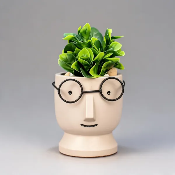 Acrylic_Polymer_Quirky_Face_Pale_Yellow_Speckled_Planter