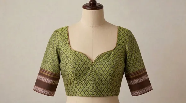 Green_Pure_Silk_Brocade_Traditional_Blouse_For_Women