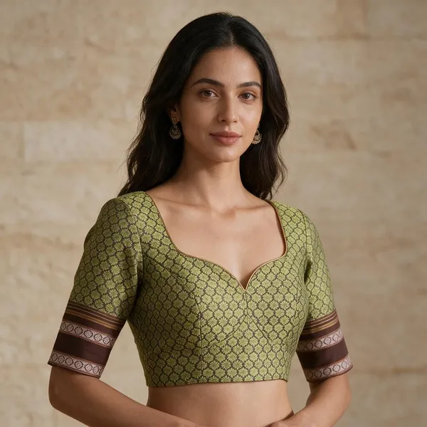Green_Pure_Silk_Brocade_Traditional_Blouse_For_Women
