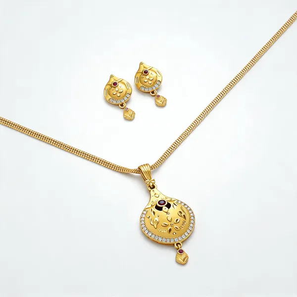 Gold_Alloy_Teardrop_Pendant_Necklace_And_Earrings_Set_For_Women
