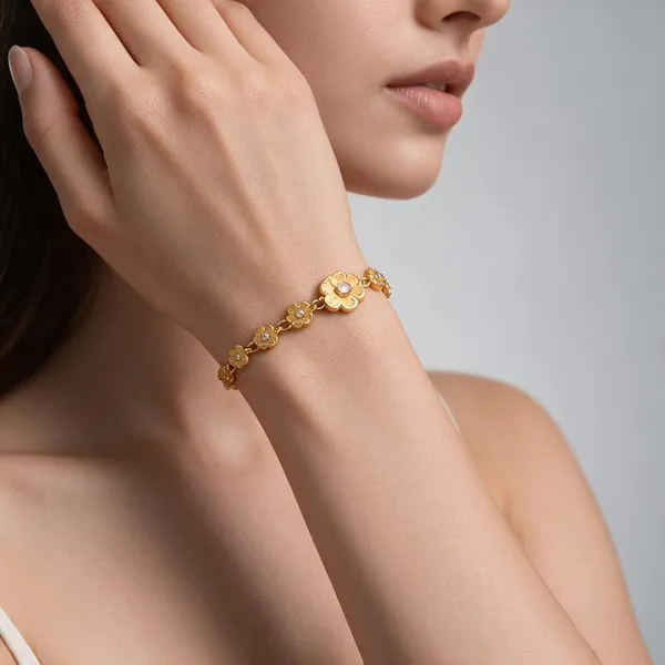Gold_Alloy_Floral_Link_Bracelet_For_Women
