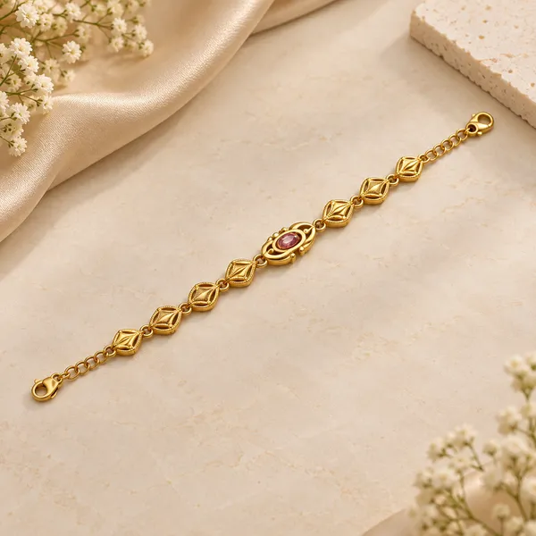 Gold_Alloy_Floral_Leaf_Link_Bracelet_For_Women
