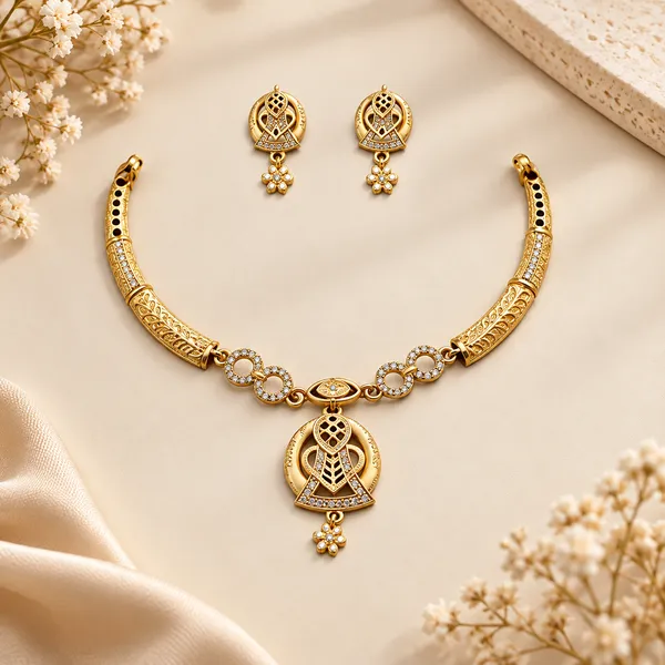 Gold_Metal_Ornate_Traditional_Necklace_Set_For_Women