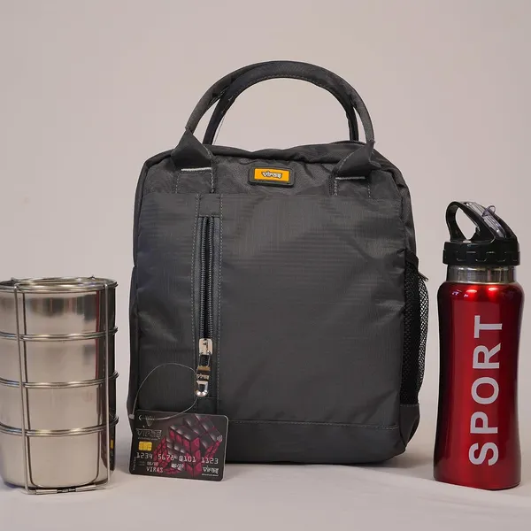 Fluxy_Big_Lunch_Bag_In_Grey_Heavy_Duty_1000d_Black_Tote_Leakproof_Spacious_For_Office_School_Travel