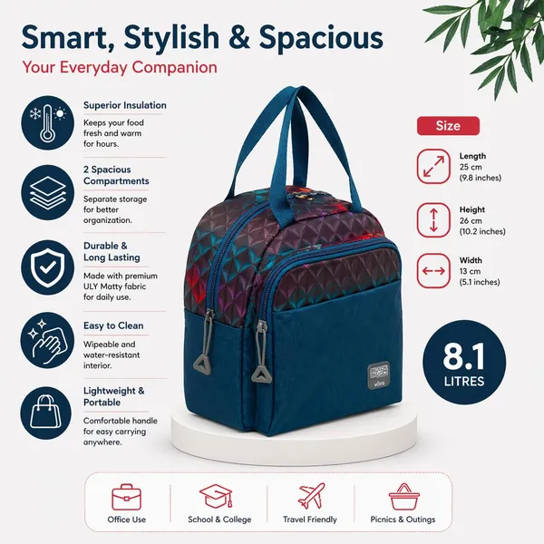 App_Insulated_Lunch_Bag_For_Men_Women_8_1_Litre_Tiffin_Carry_Bag_Uly_Matty_Fabric_2_Compartments_25_X_26_X_5_Inches_Durable_Reusable_Lunch_Bag_For_Office_School_College_Travel_Picnic
