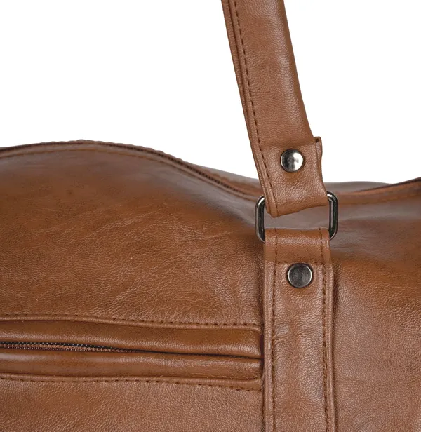 Travel_Duffle_Bag_For_Men_Women_30l_Rexine_Material_Lightweight_Waterproof_Carry_Bag_With_4_Compartments_Gym_Bag_Weekender_Bag_Cabin_Luggage_Overnight_Travel_Bag_Tan