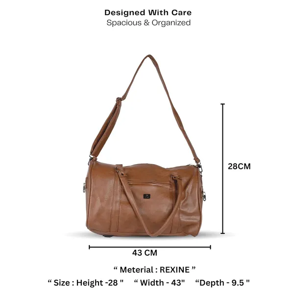 Travel_Duffle_Bag_For_Men_Women_30l_Rexine_Material_Lightweight_Waterproof_Carry_Bag_With_4_Compartments_Gym_Bag_Weekender_Bag_Cabin_Luggage_Overnight_Travel_Bag_Tan