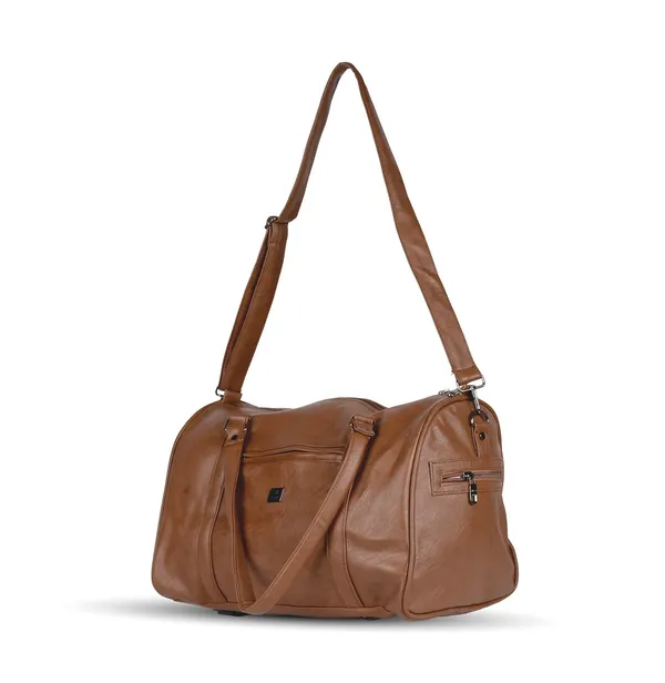 Travel_Duffle_Bag_For_Men_Women_30l_Rexine_Material_Lightweight_Waterproof_Carry_Bag_With_4_Compartments_Gym_Bag_Weekender_Bag_Cabin_Luggage_Overnight_Travel_Bag_Tan