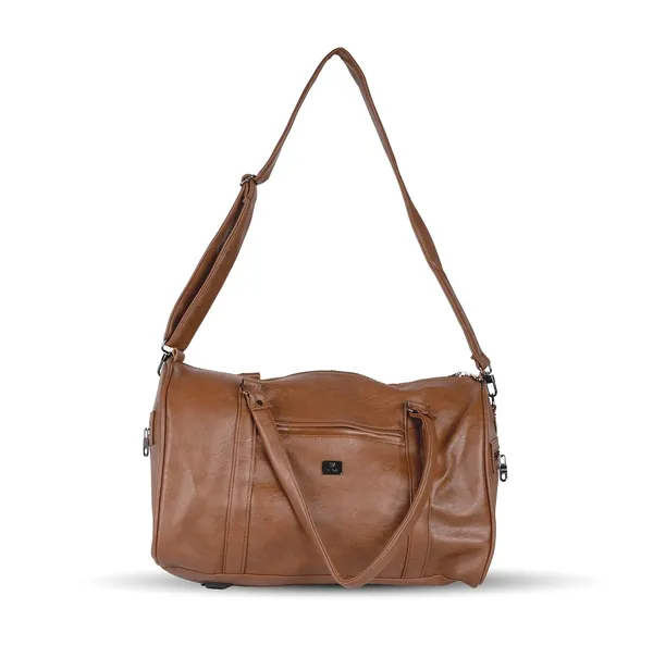 Travel_Duffle_Bag_For_Men_Women_30l_Rexine_Material_Lightweight_Waterproof_Carry_Bag_With_4_Compartments_Gym_Bag_Weekender_Bag_Cabin_Luggage_Overnight_Travel_Bag_Tan