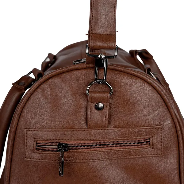 Travel_Duffle_Bag_For_Men_Women_30l_Rexine_Material_Lightweight_Waterproof_Carry_Bag_With_4_Compartments_Gym_Bag_Weekender_Bag_Cabin_Luggage_Overnight_Travel_Bag_Brown
