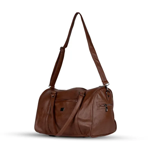 Travel_Duffle_Bag_For_Men_Women_30l_Rexine_Material_Lightweight_Waterproof_Carry_Bag_With_4_Compartments_Gym_Bag_Weekender_Bag_Cabin_Luggage_Overnight_Travel_Bag_Brown