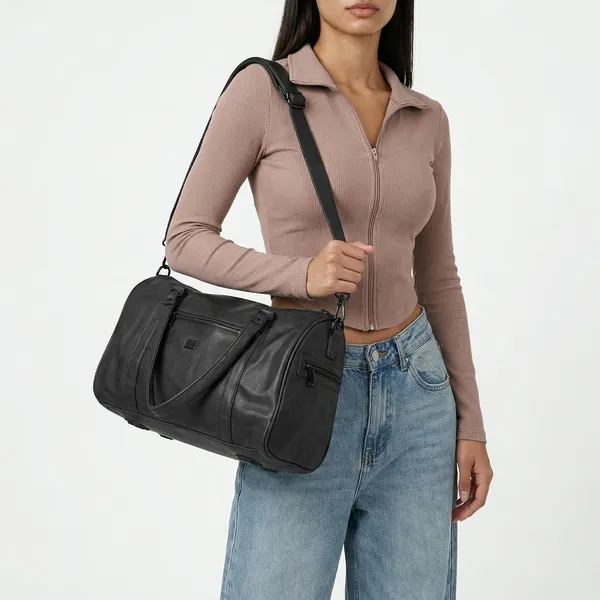 Travel_Duffle_Bag_For_Men_Women_30l_Rexine_Material_Lightweight_Waterproof_Carry_Bag_With_4_Compartments_Gym_Bag_Weekender_Bag_Cabin_Luggage_Overnight_Travel_Bag_Black
