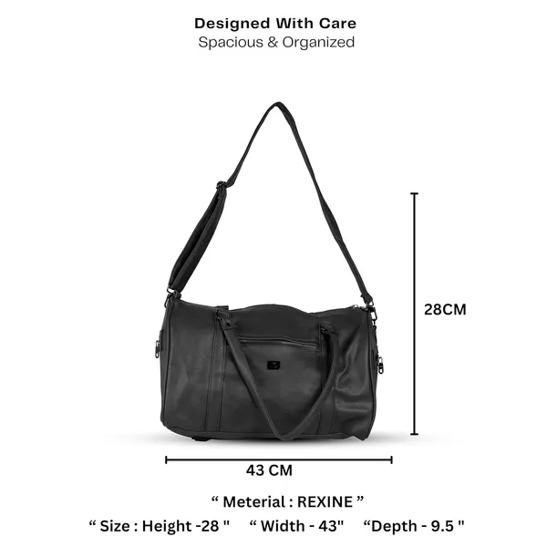 Travel_Duffle_Bag_For_Men_Women_30l_Rexine_Material_Lightweight_Waterproof_Carry_Bag_With_4_Compartments_Gym_Bag_Weekender_Bag_Cabin_Luggage_Overnight_Travel_Bag_Black