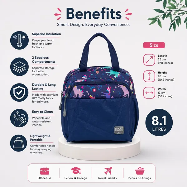 App_Insulated_Lunch_Bag_For_Men_Women_8_1_Litre_Tiffin_Carry_Bag_Uly_Matty_Fabric_2_Compartments_25_X_26_X_5_Inches_Durable_Reusable_Lunch_Bag_For_Office_School_College_Travel_Picnic