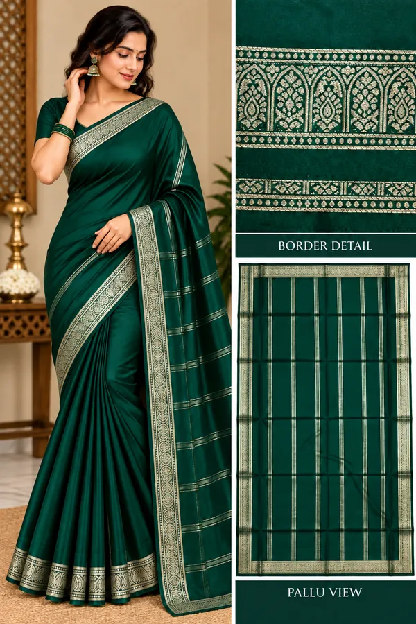 Green_Semi_Crepe_Woven_Border_Saree_For_Women