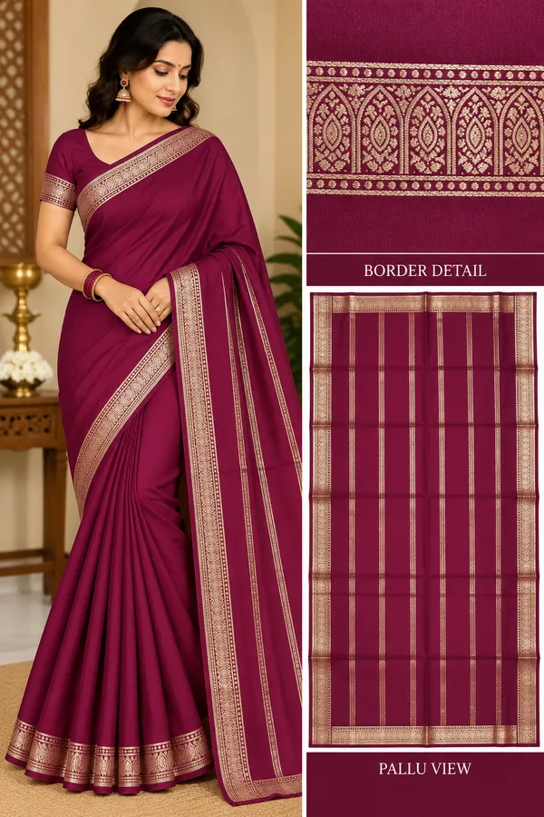 Maroon_Semi_Crepe_Traditional_Border_Saree_For_Women
