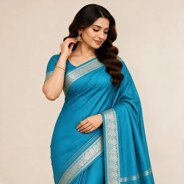 Blue_Semi_Crepe_Woven_Border_Saree_For_Women