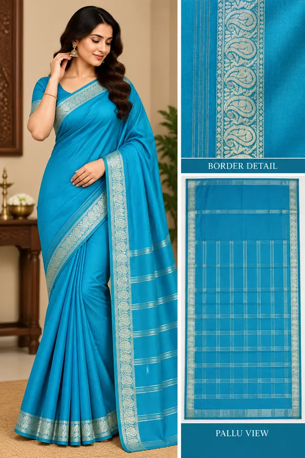 Blue_Semi_Crepe_Woven_Border_Saree_For_Women