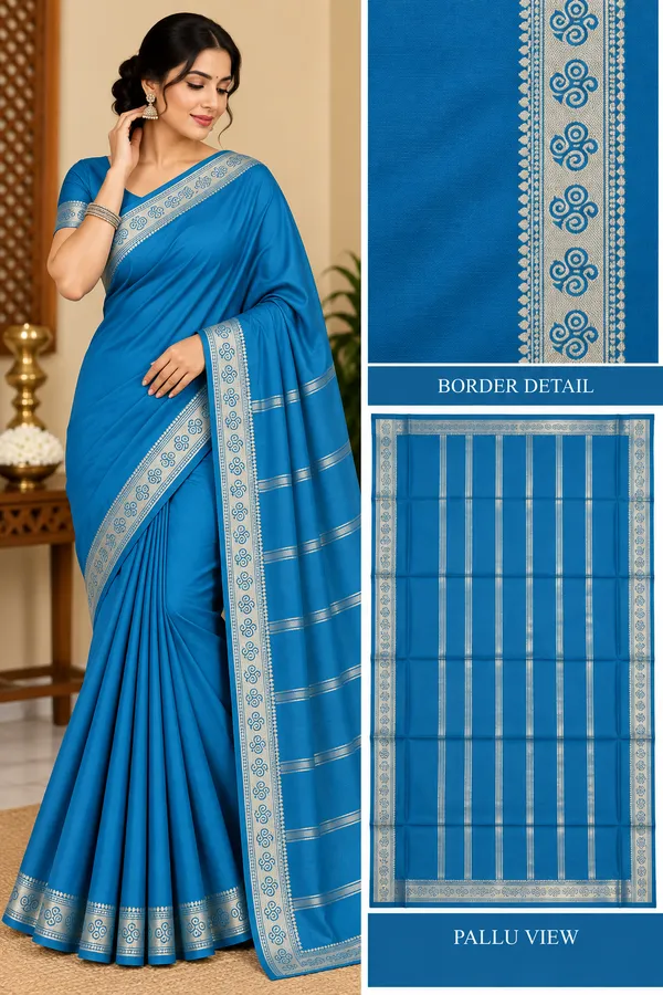Blue_Semi_Crepe_Printed_Border_Saree_For_Women