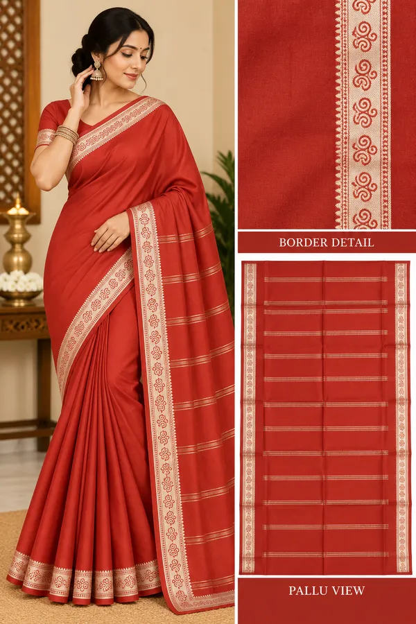 Red_Semi_Crepe_Traditional_Border_Saree_For_Women