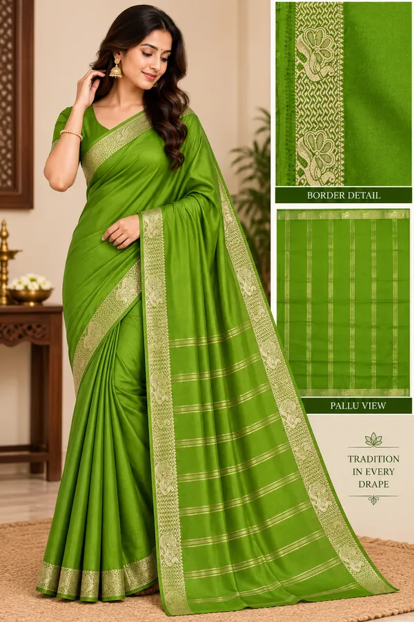 Green_Semi_Crepe_Traditional_Border_Saree_For_Women