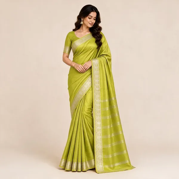 Lime_Green_Semi_Crepe_Woven_Ethnic_Saree_For_Women
