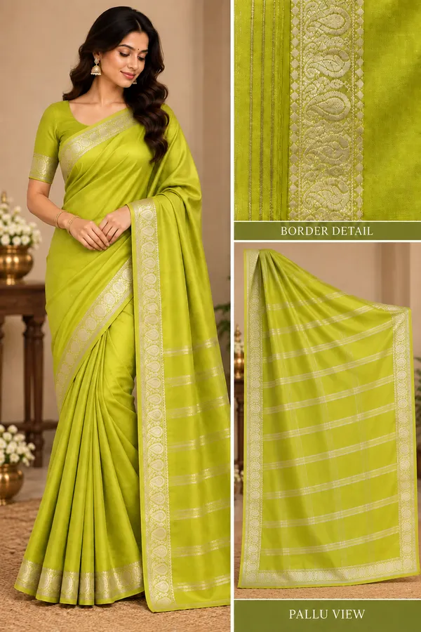 Lime_Green_Semi_Crepe_Woven_Ethnic_Saree_For_Women