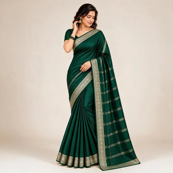 Green_Semi_Crepe_Woven_Border_Saree_For_Women