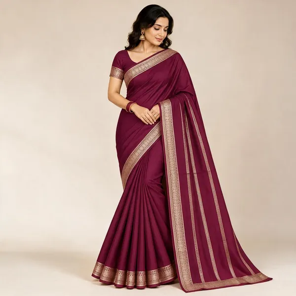 Maroon_Semi_Crepe_Traditional_Border_Saree_For_Women