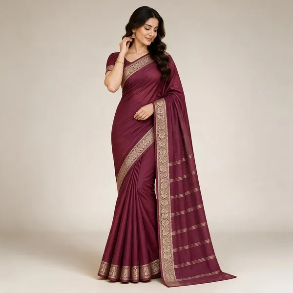 Maroon_Semi_Crepe_Floral_Border_Saree_For_Women