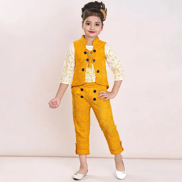Yellow_Cotton_Solid_Top_Pant_Set_For_Girls